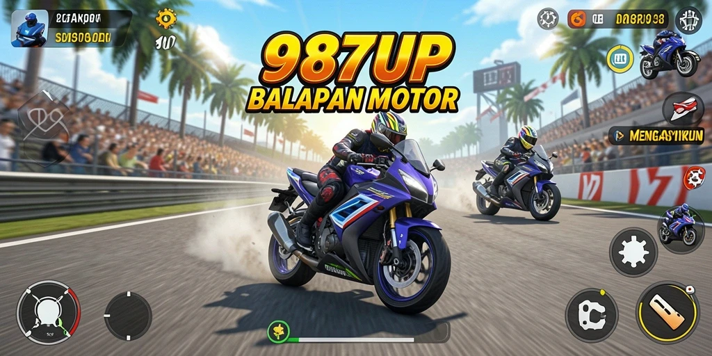Tampilan gameplay yang intens di lintasan balapan motor.