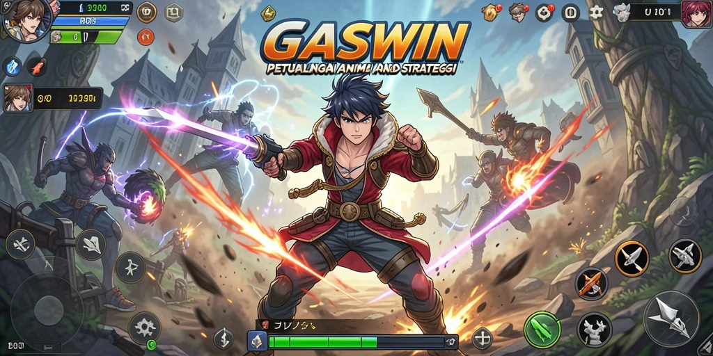 Tampilan gameplay GASWIN yang penuh warna dan aksi seru.