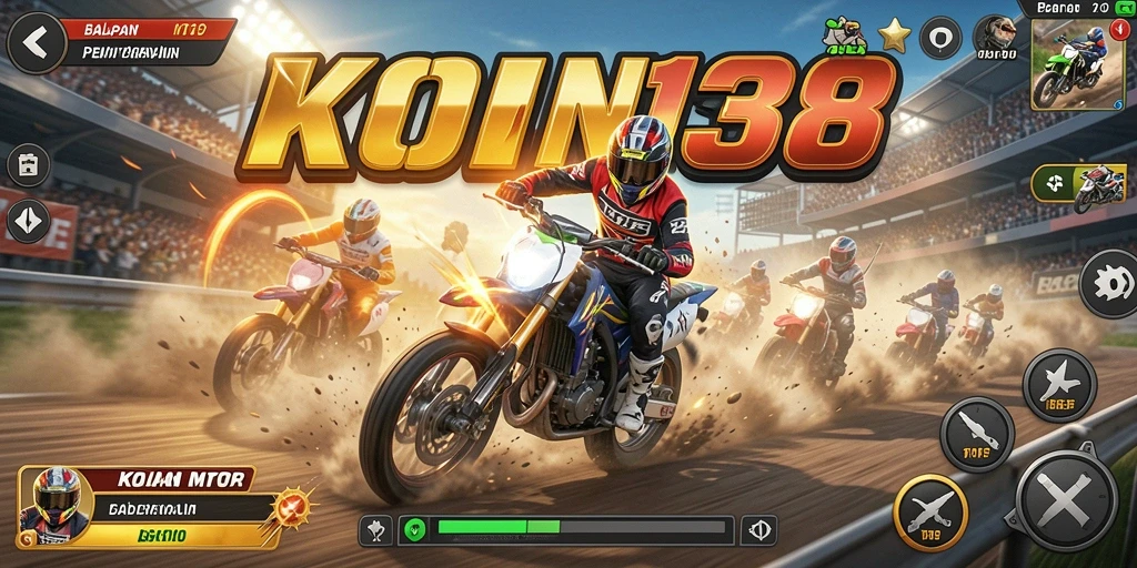 Tampilan gameplay KOIN138 dengan balapan motor yang seru dan mendebarkan.