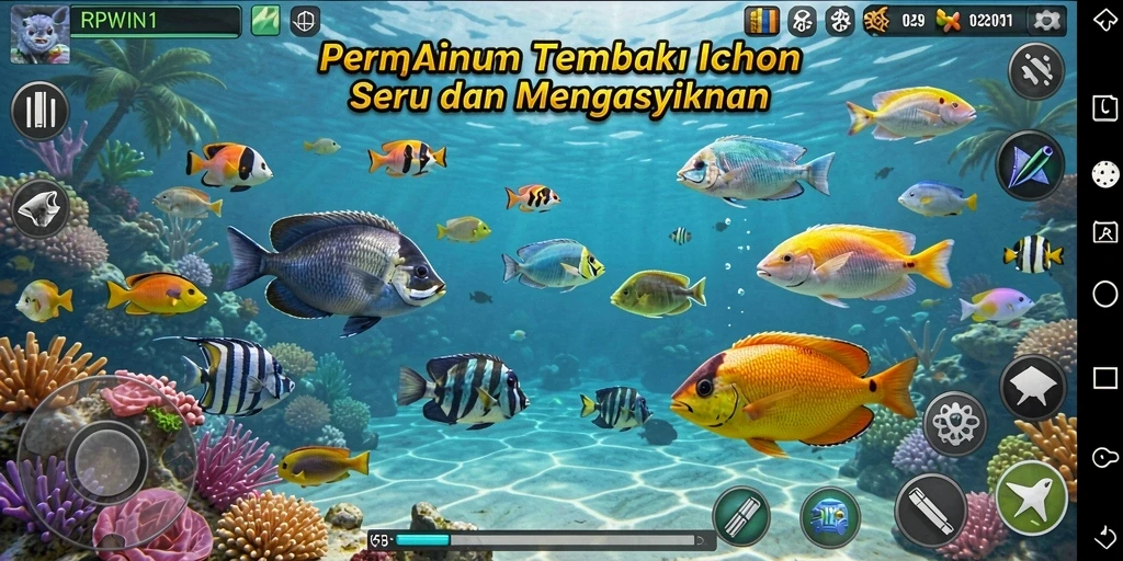 Gameplay seru dari aplikasi RPWIN1 yang menampilkan aksi tembak ikan.