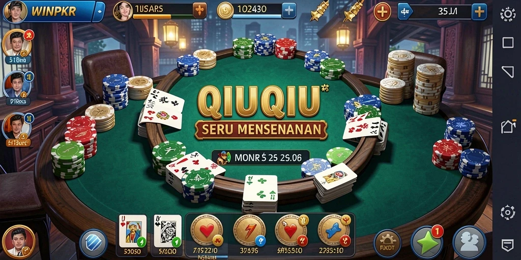 Tampilan gameplay seru WINPKR dengan suasana QiuQiu yang menarik.