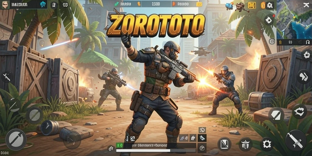 Screenshot ZOROTOTO menampilkan pertarungan intens dalam gameplay Battle Royale.